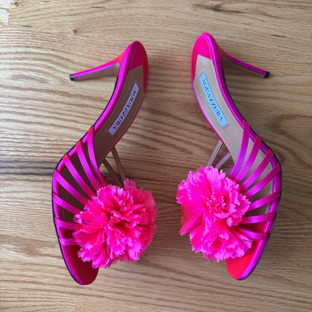 Aquazzura Love Carnation Pink Floral Satin Mule Slide Size 38.5 - Picture 3 of 9